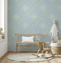 Chevron Dreams minimalist pattern mural, crisscrossing line design.