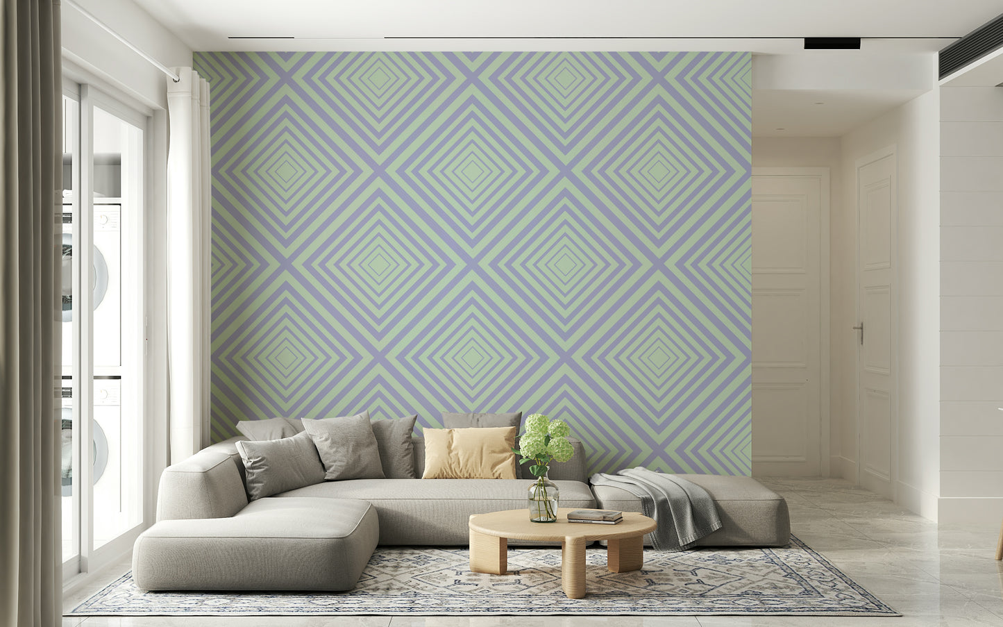 Chevron Dreams repeating abstract mural, subtle color contrast.