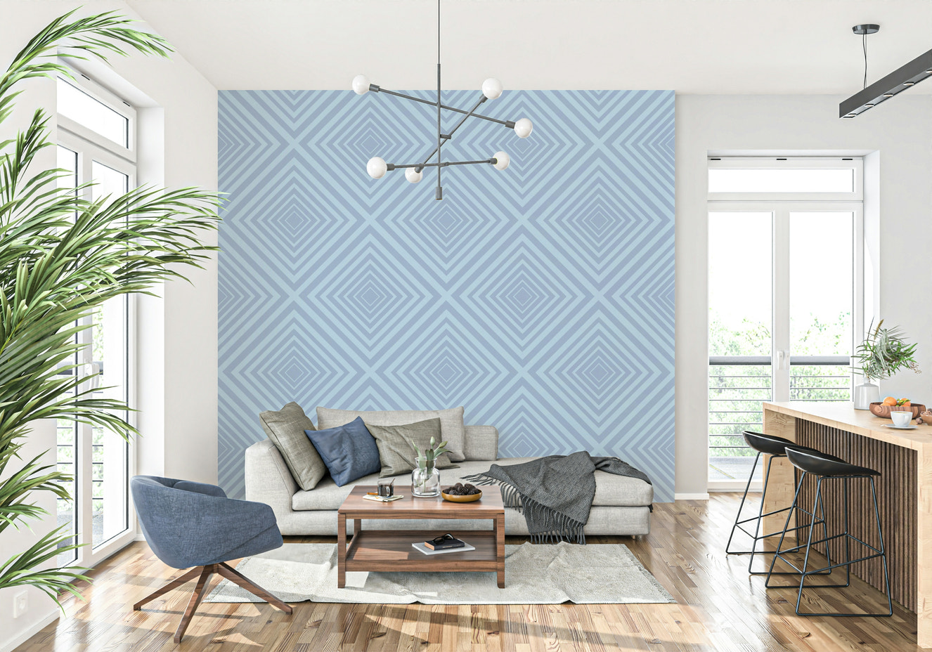 Angles of Azure subtle geometric wall mural for modern design.