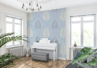 Minty blue Arbor Branch Harmony wallpaper, an attractive graphic print.