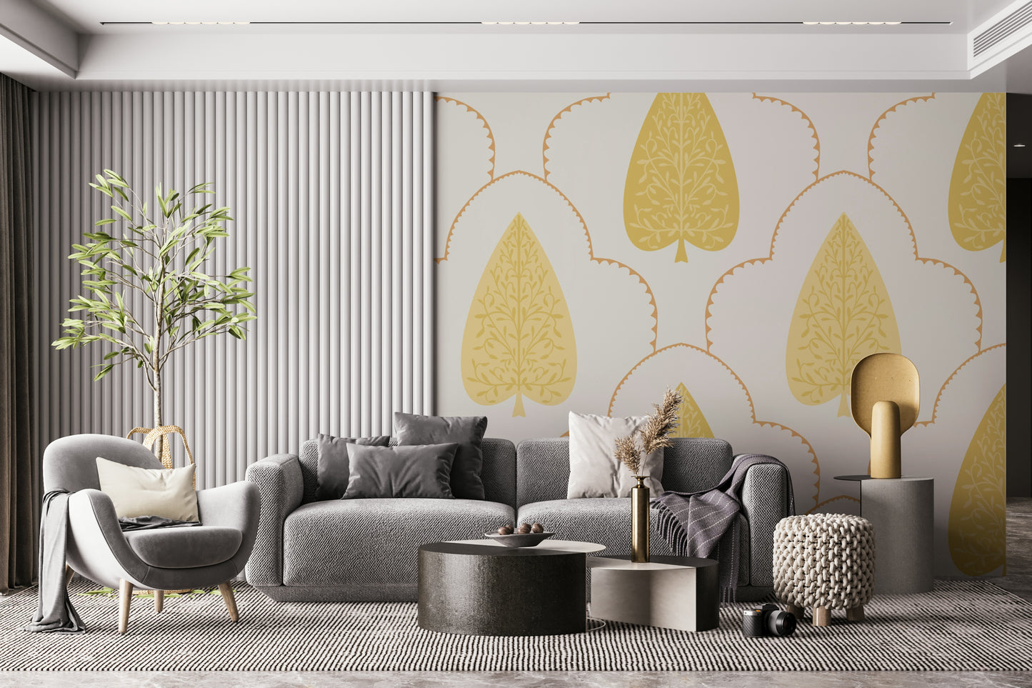 Classic Indian inspired wallpaper, exhibiting exotic Golden Branch leaves.