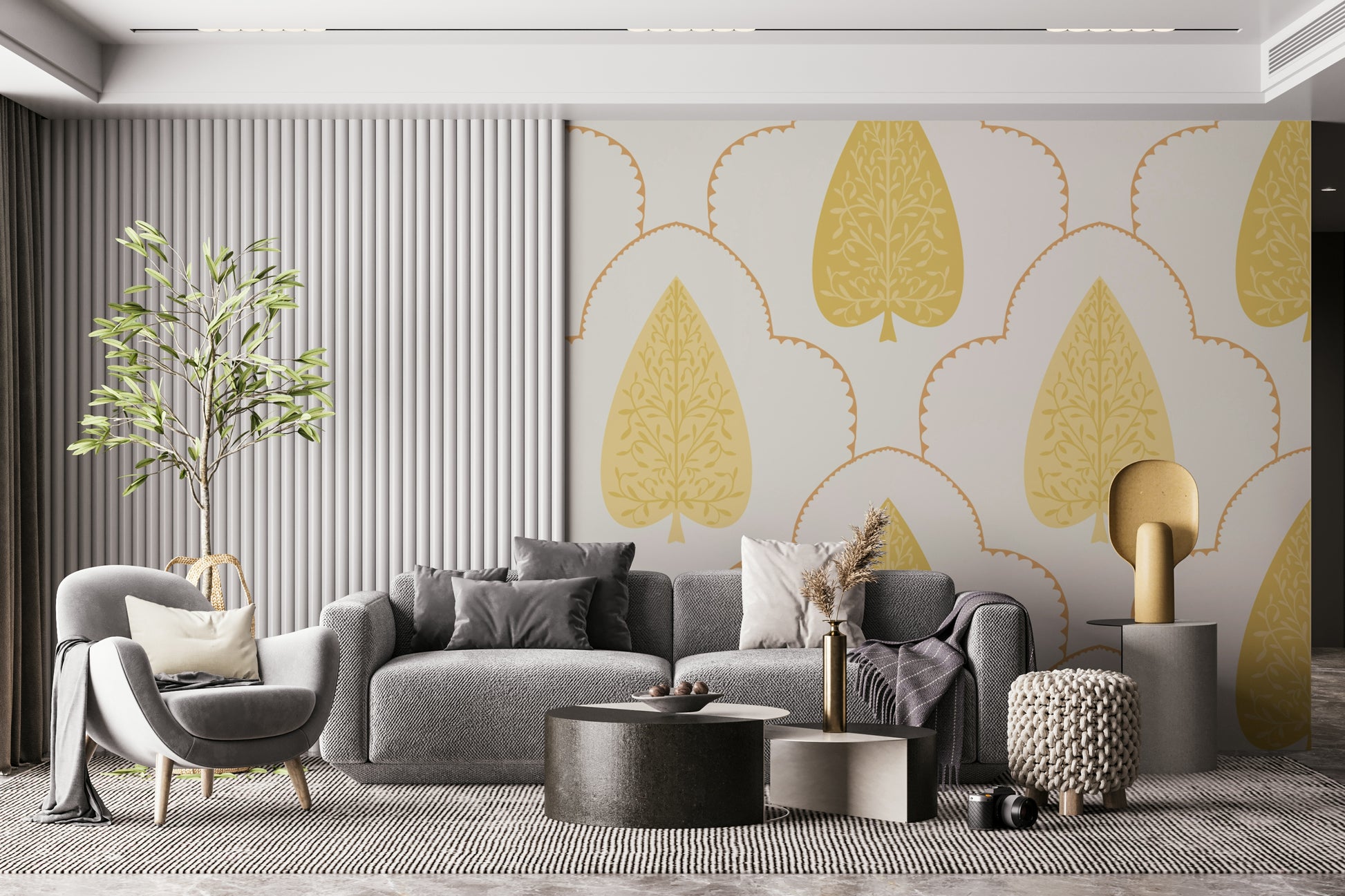 Classic Indian inspired wallpaper, exhibiting exotic Golden Branch leaves.