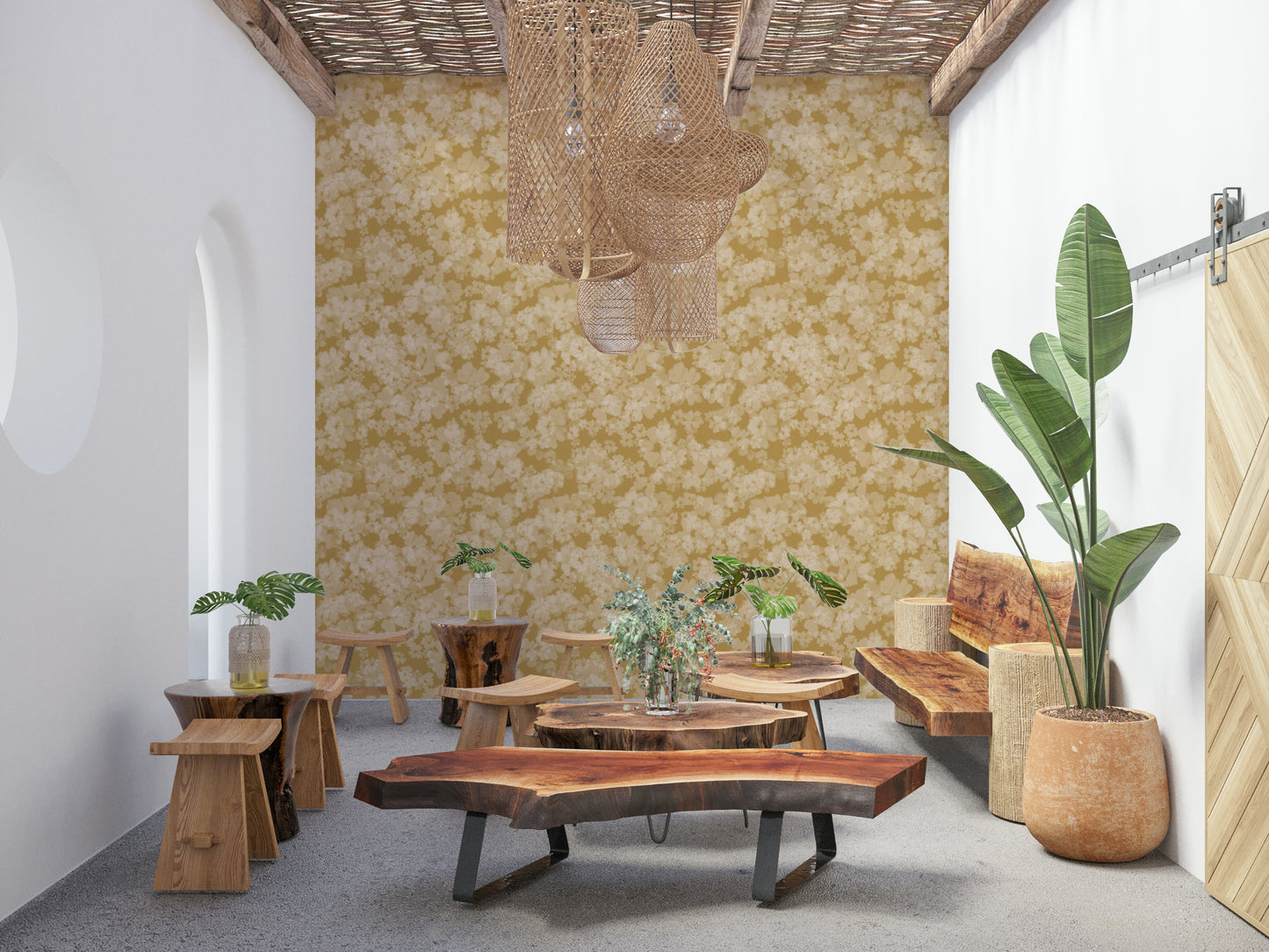 Luminous Golden soft blossom mural, a radiant texture for walls.