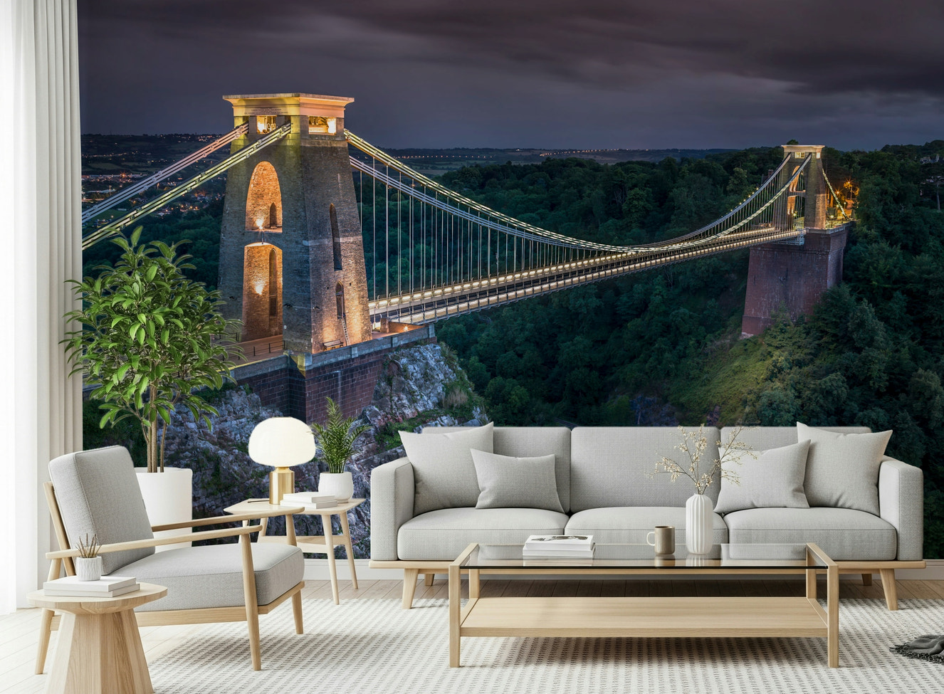 Clifton Suspension Bridge wallpaper, dramatic twilight illumination over gorge.