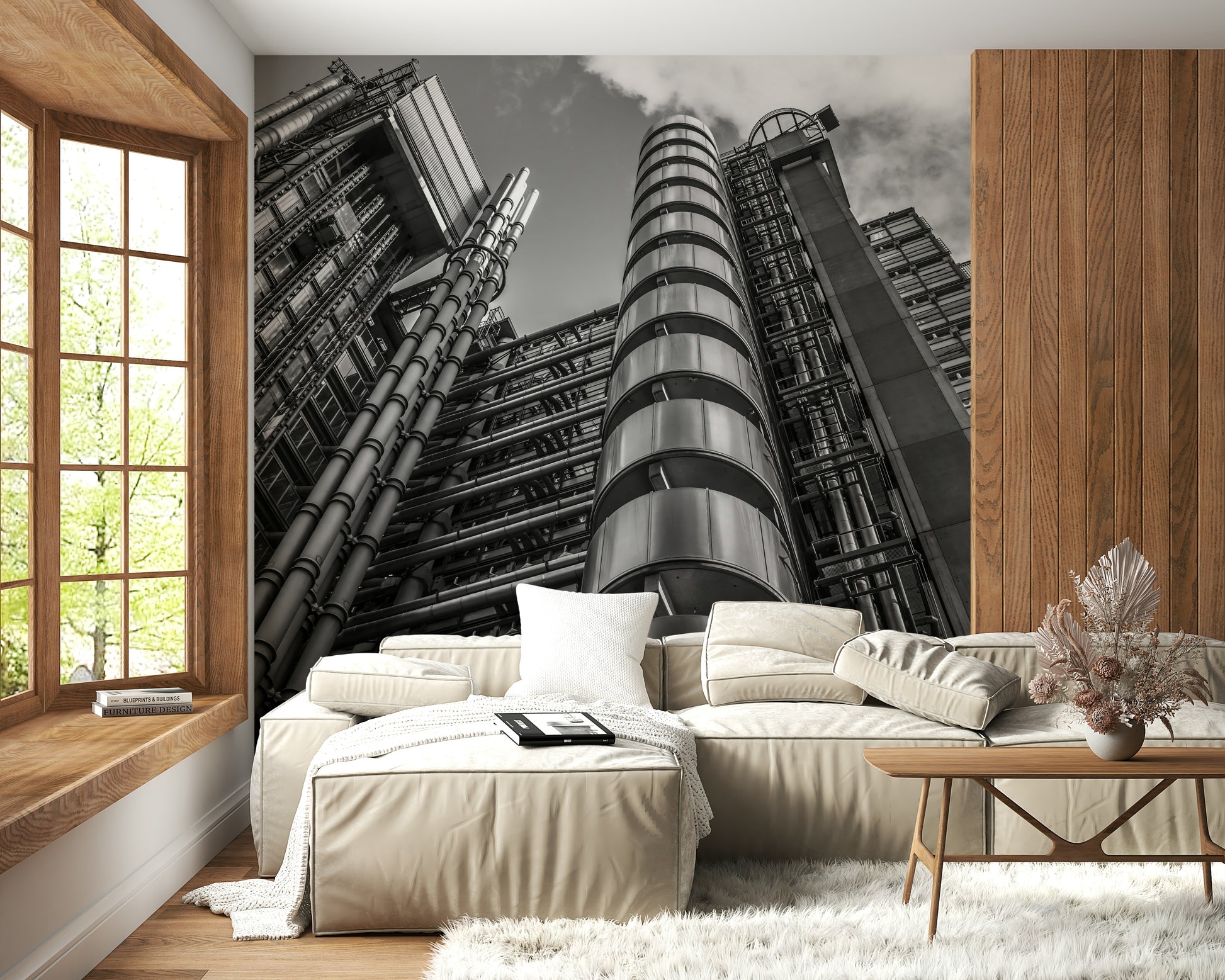 Lloyds Building wallpaper, dramatic sky background for a city mural.