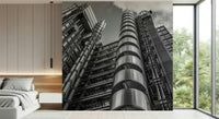Architectural Lloyds Building wall mural, unconventional structure in London.