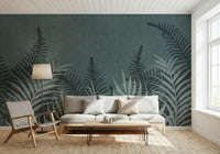 Mystical Into The Jungle Fog wallpaper, dark ocean hue leafy design.