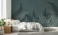 Jungle Fog wall mural, chic marine blue nature inspired print.
