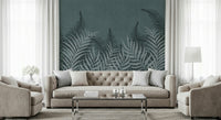 Dramatic Jungle Fog mural, an intense deep sea botanical scene.