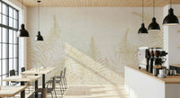 Luminous Perlish mural, shimmering sand colored foliage scene.