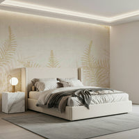 Perlish wall mural, soft neutral tropical shadow design.