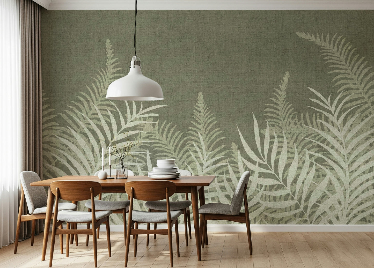 Jungle Sage mural, shady plant canopy silhouette design.