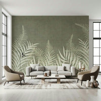 Into The Jungle Sage wallpaper showcasing dense foliage in neutral tones.
