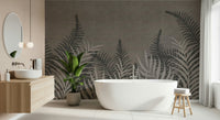 Serene Jungle Taupe wall mural, calm neutral plant print.