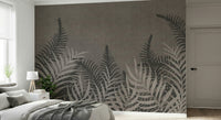 Into The Jungle Taupe wallpaper, stylish muted leafy border motive.