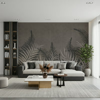 Refined Jungle Taupe mural, an organic faded flora scene.