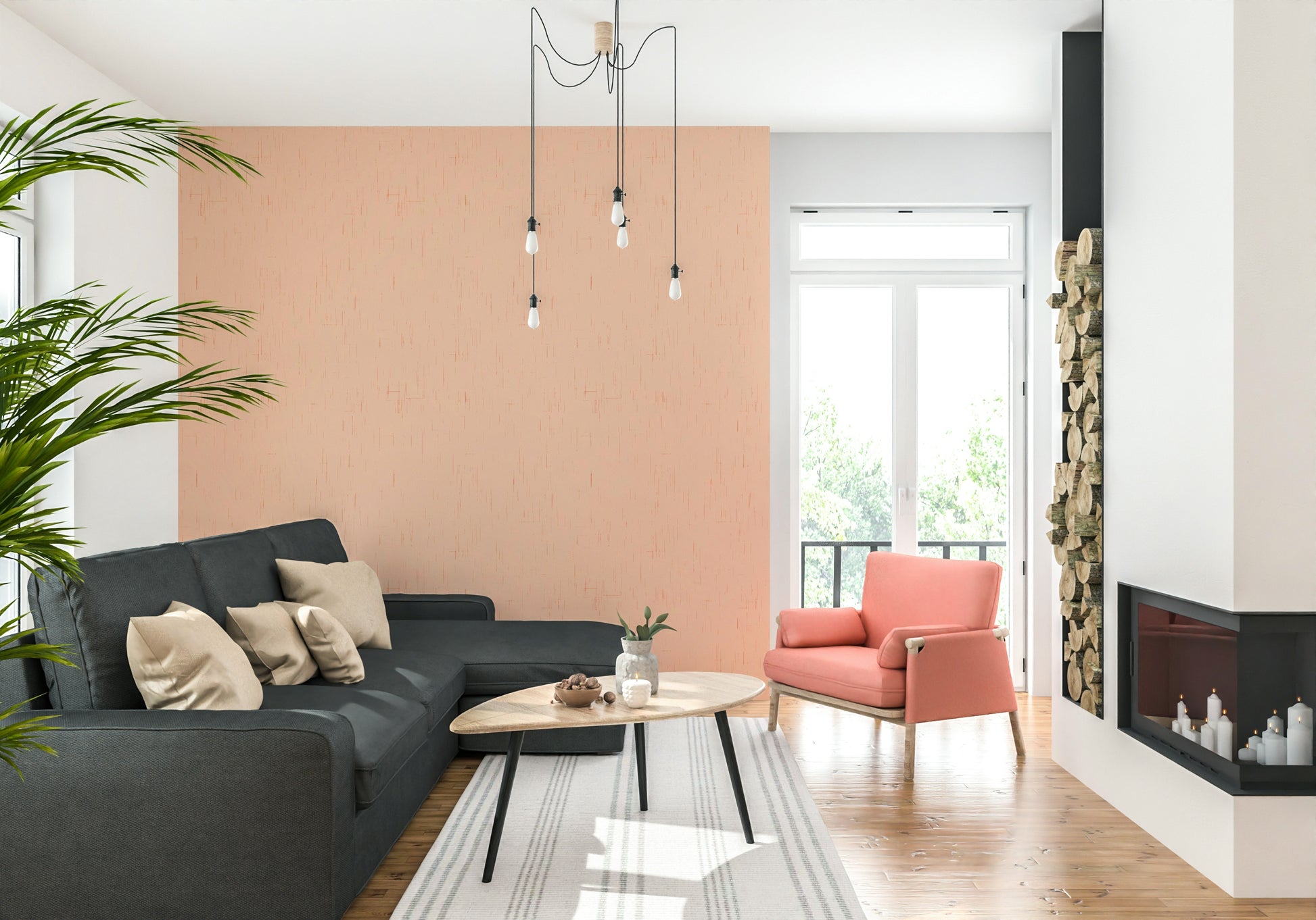 Blush Pink Mid Mod Atomic wallpaper sophisticated finish.