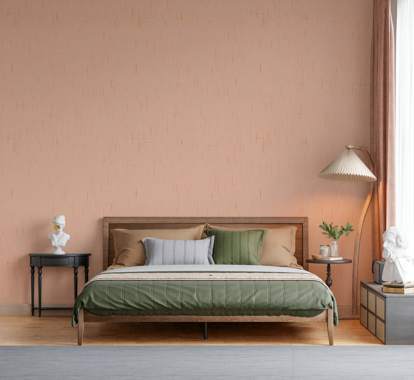 Mid Century Modern Pink Linen Texture mural installation.
