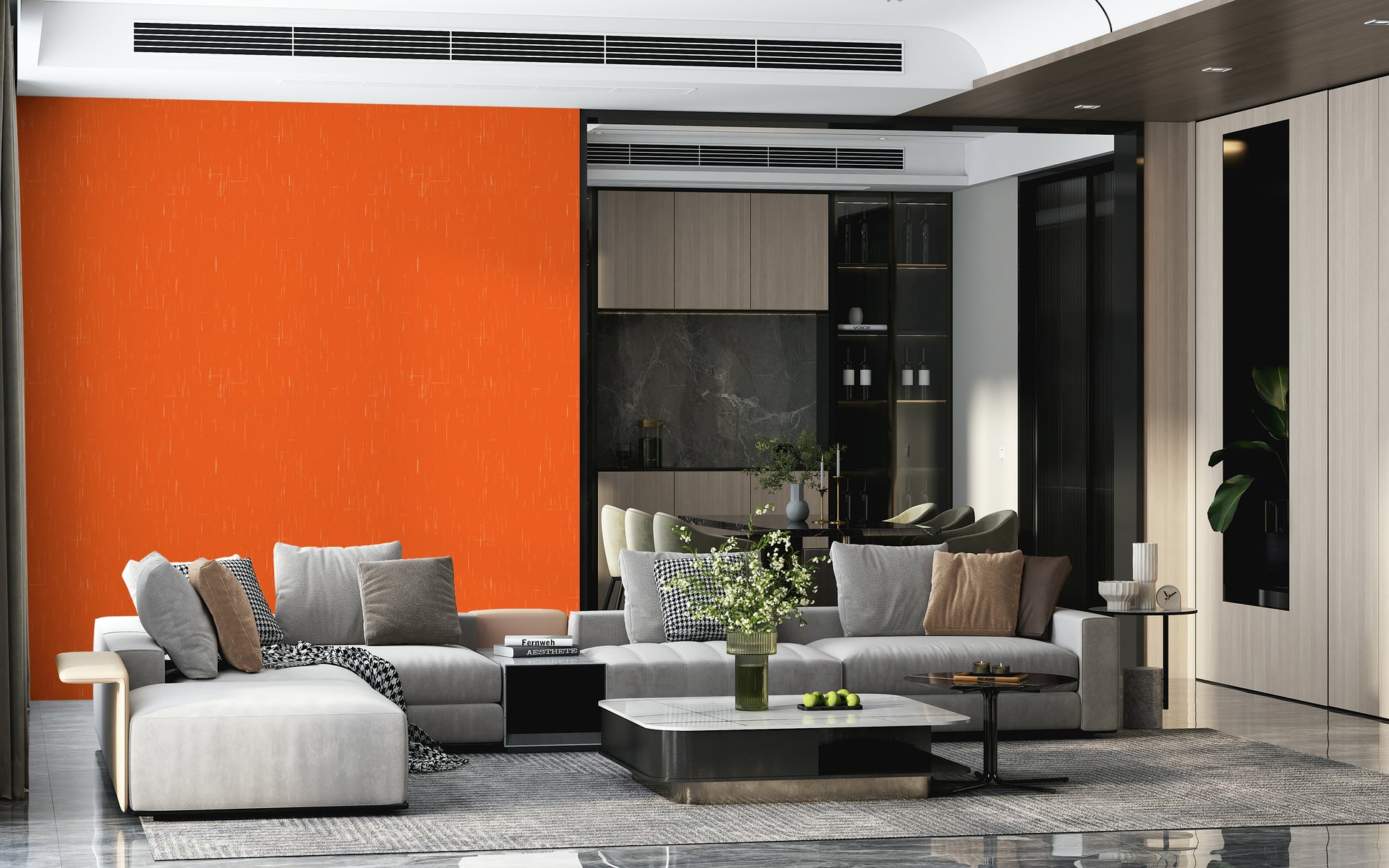 Mid Century Modern Orange Linen Texture mural.