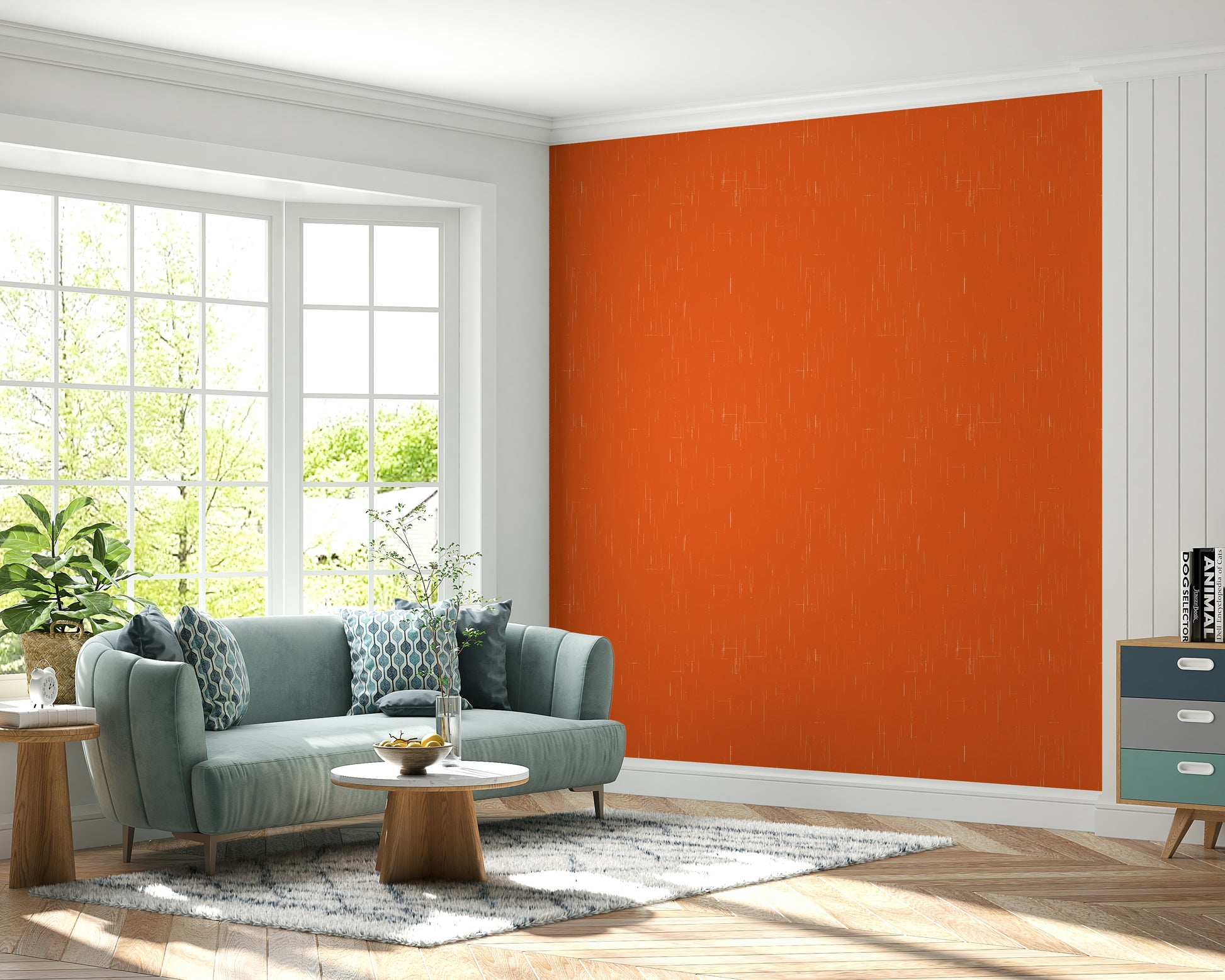 Warm Orange Mid Mod Atomic wallpaper chic finish.