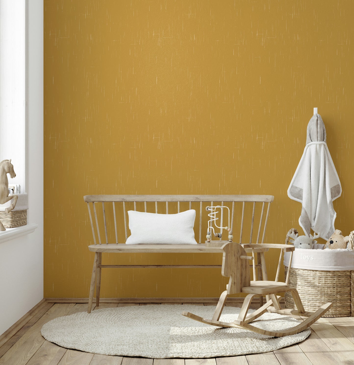 Mustard Linen mural, elegant texture effect, vintage home decor.