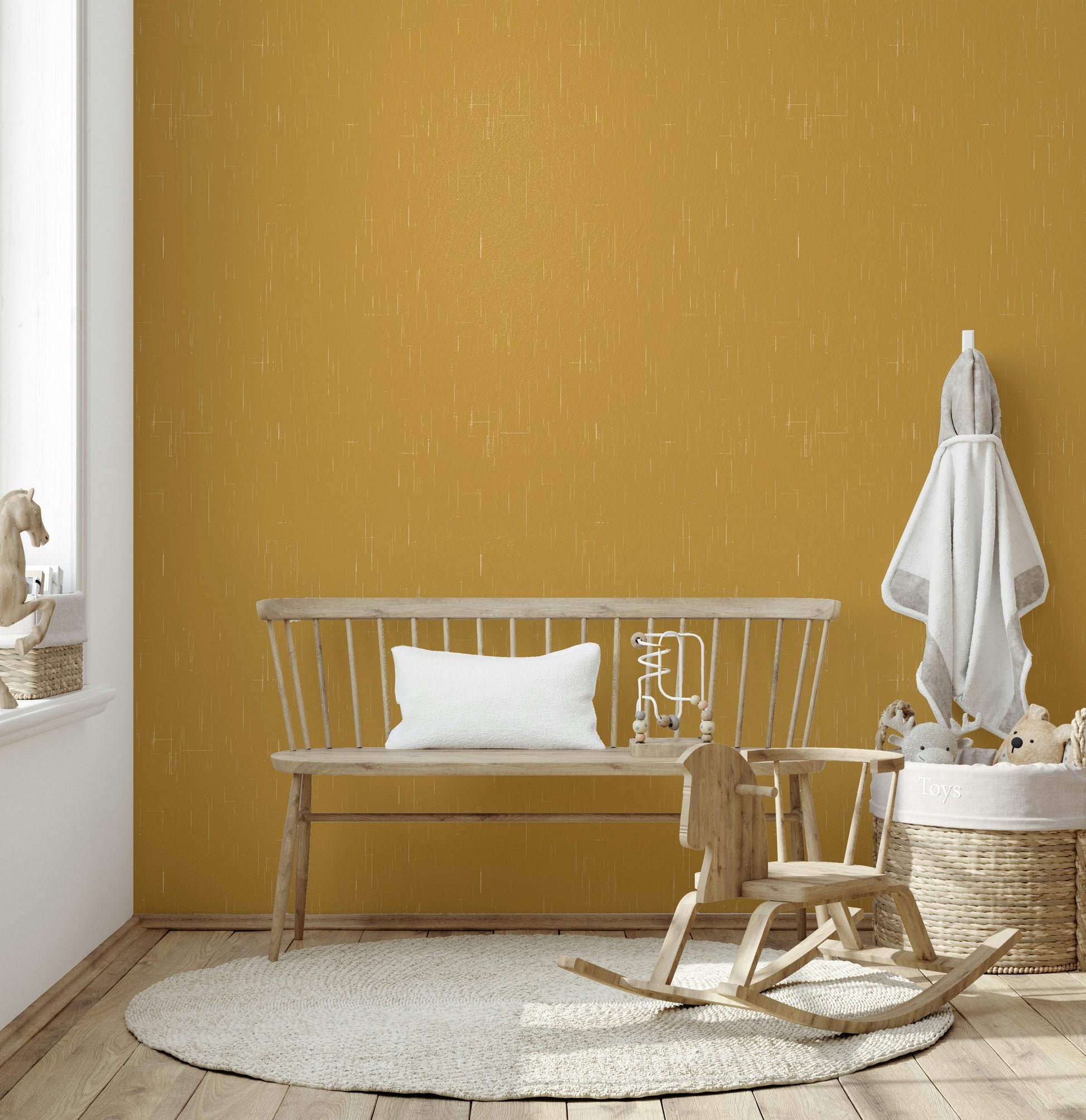 Mustard Linen mural, elegant texture effect, vintage home decor.