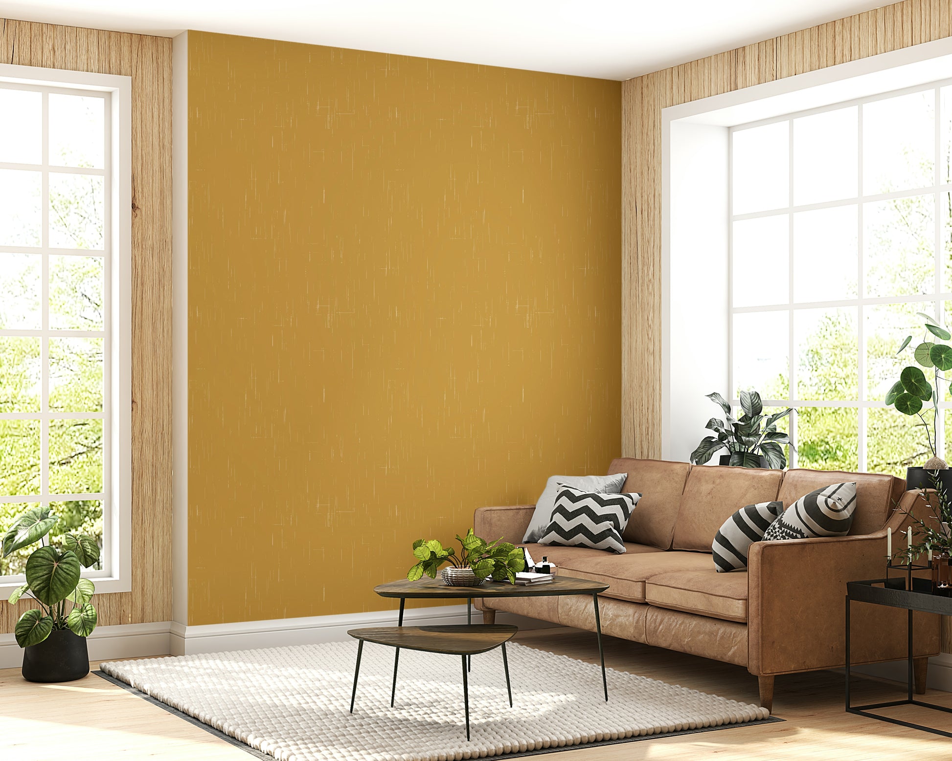 Golden Mustard Linen wall mural, stylish texture, timeless aesthetic.