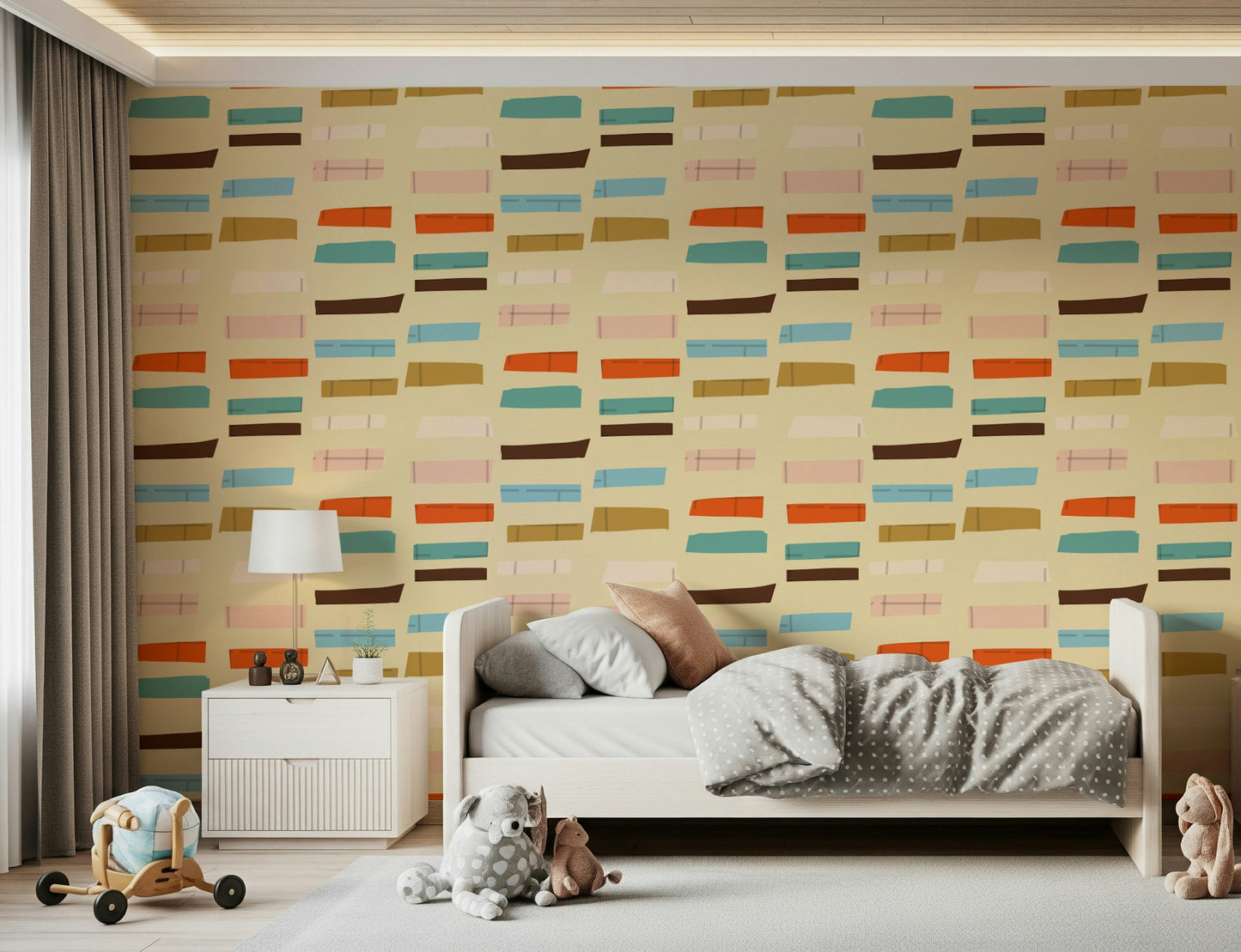 Earthy Blocks Beige mural inviting neutral base colorful blocks office.