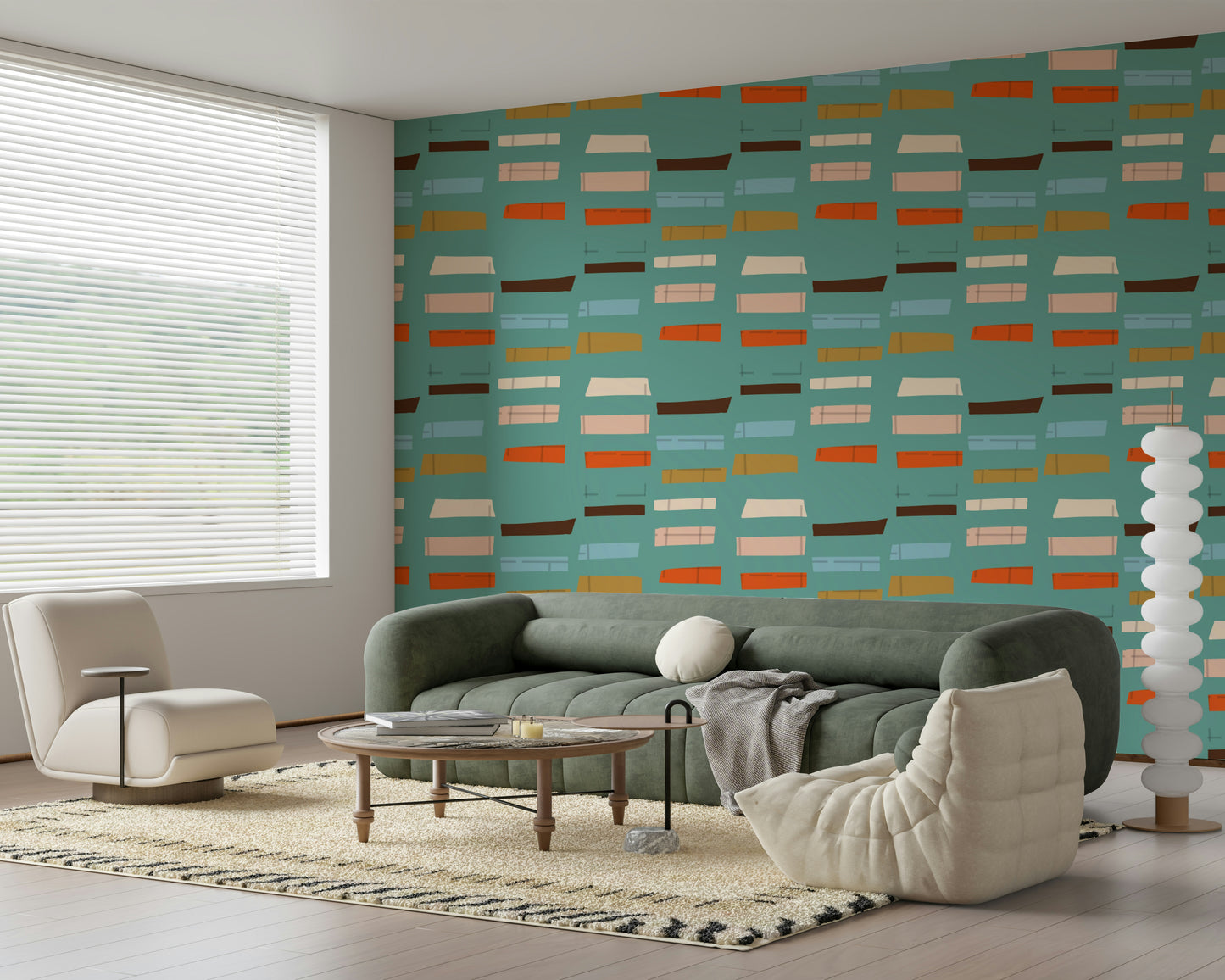 Playful Blocks Blue mural striking composition attractive nursery theme.