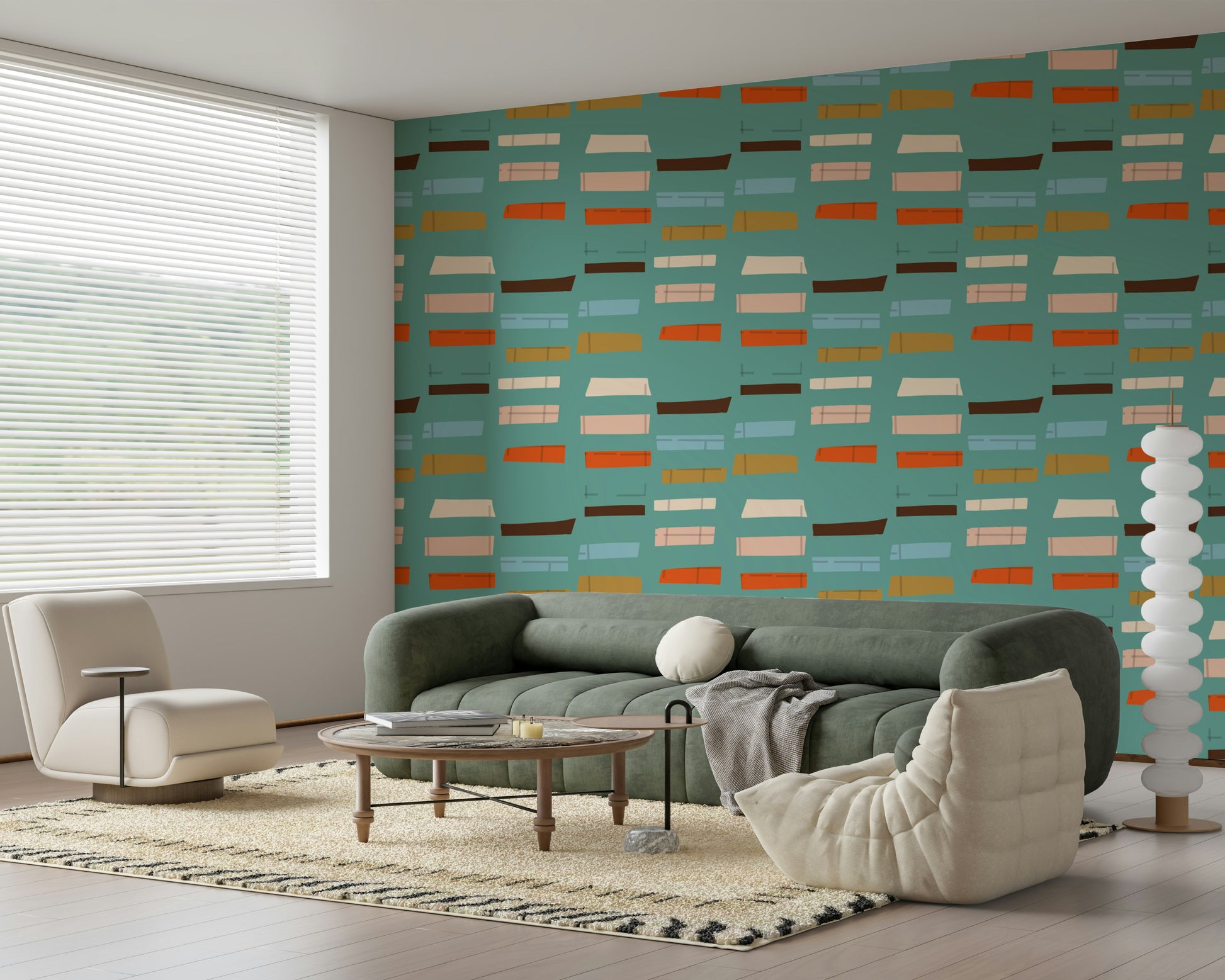 Playful Blocks Blue mural striking composition attractive nursery theme.