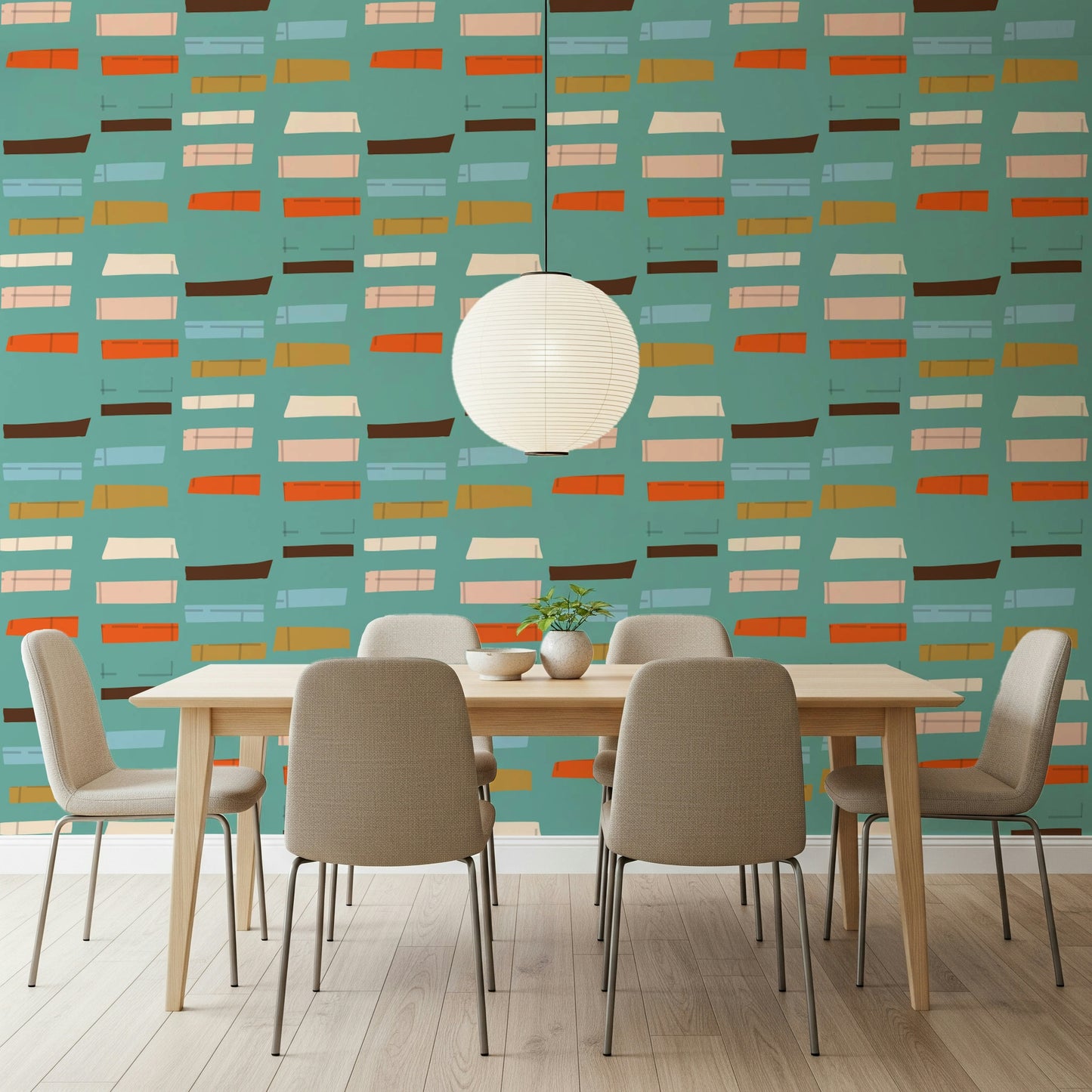 Mid Mod abstract pattern Blocks Blue wallpaper sleek colorful surface covering.