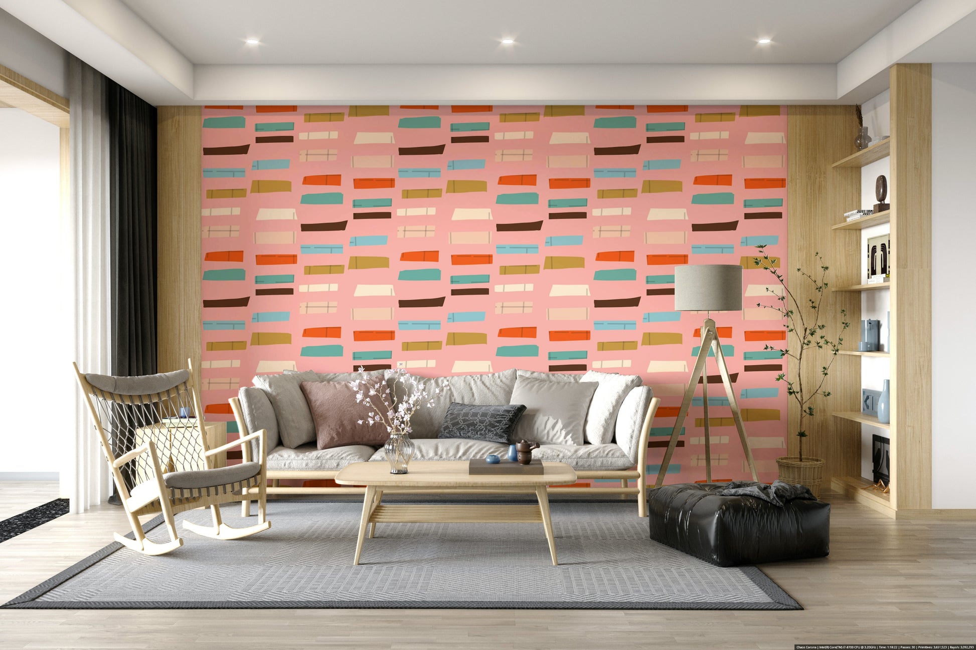 Mid Mod Stacked Blocks pattern wallpaper, light and cheery.