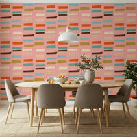 Mid Mod Stacked Blocks Pink geometric retro pattern wallpaper.
