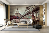London Millennial Bridge Vista product, grand European city mural, historic site.