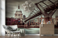 Striking perspective mural, architectural depth, Millennium Bridge detail art.