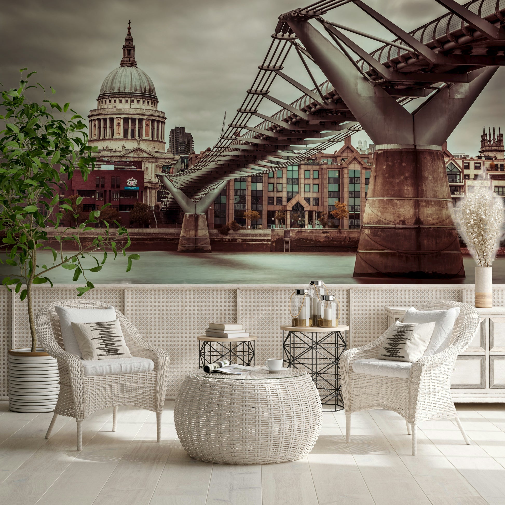 London Millennial Bridge Vista wall mural, iconic St. Paul's Cathedral, skyline view.