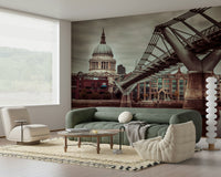 Gritty urban scene mural, famous river view, London Millennial Bridge Vista.