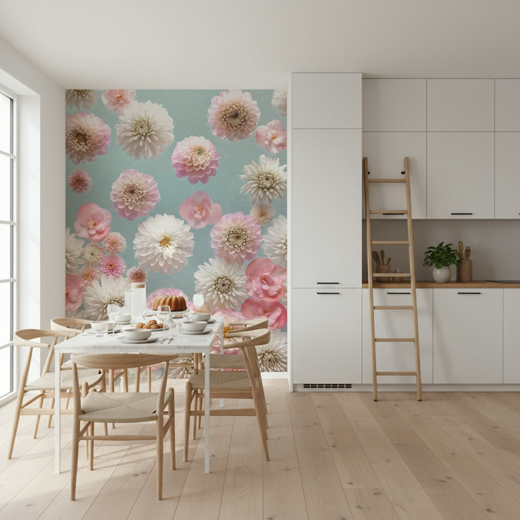 Graceful Dahlia Dance wallpaper, subtle color gradation, lovely design.