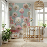 Romantic Dahlia Dance product, scattered flowers, vertical pattern mural.