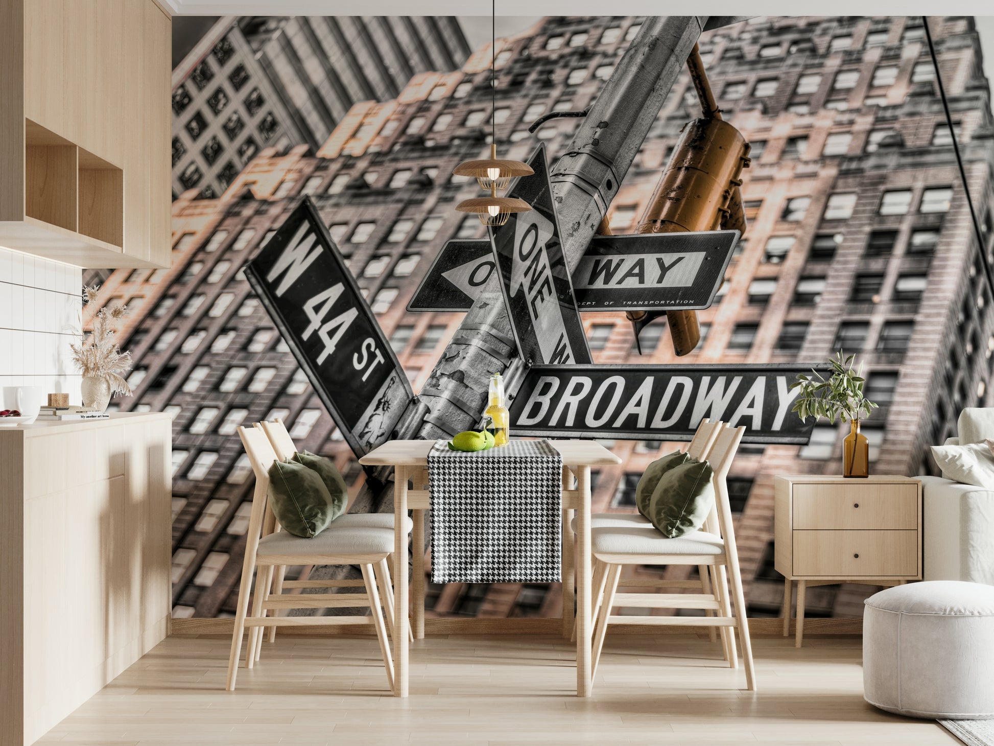 Graphic W 44 St sign Crossroads commercial building wallpaper.