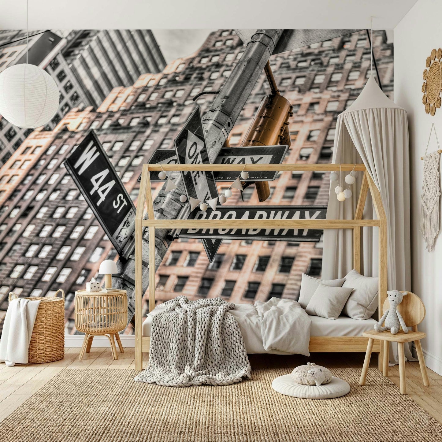 Urban architecture selective color city scene wall mural.