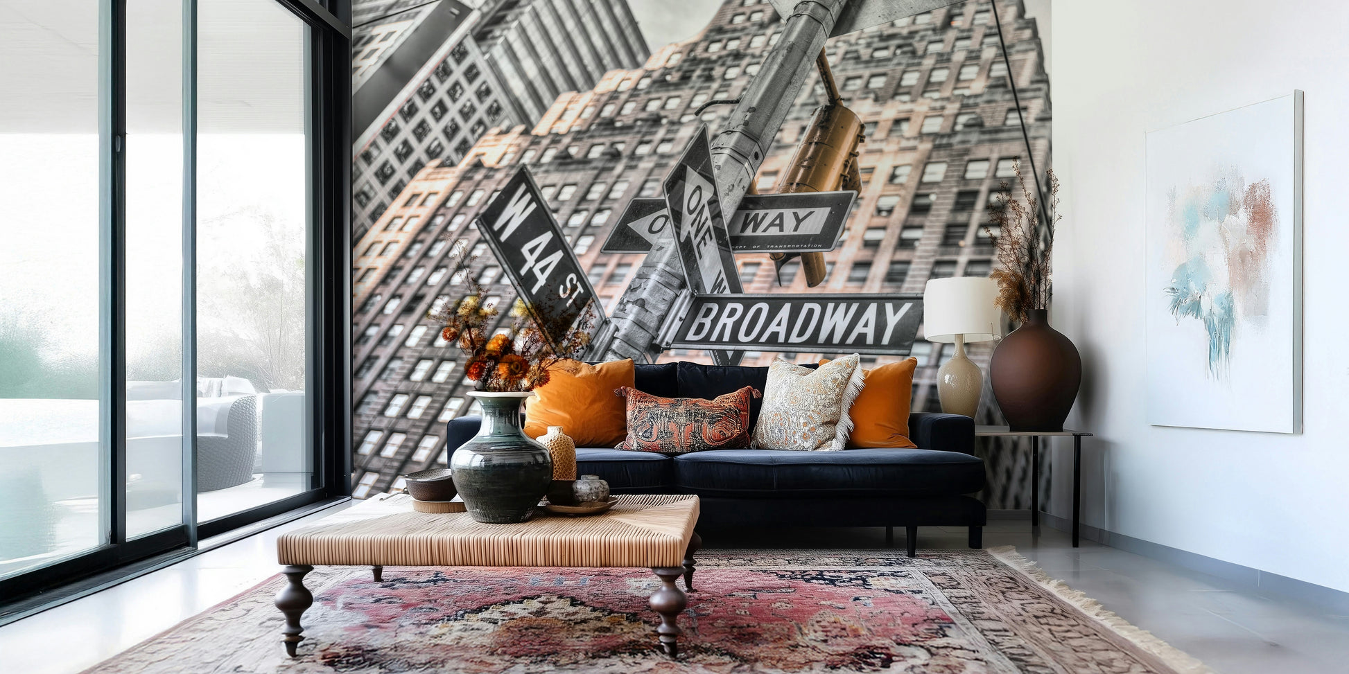 New York City street signs dramatic monochrome wall mural.