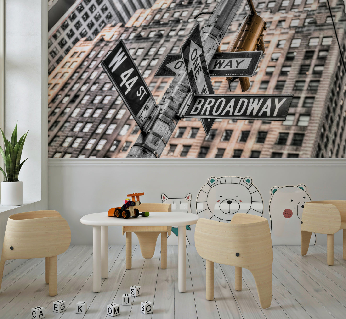W 44 St One Way Broadway yellow accent wallpaper.