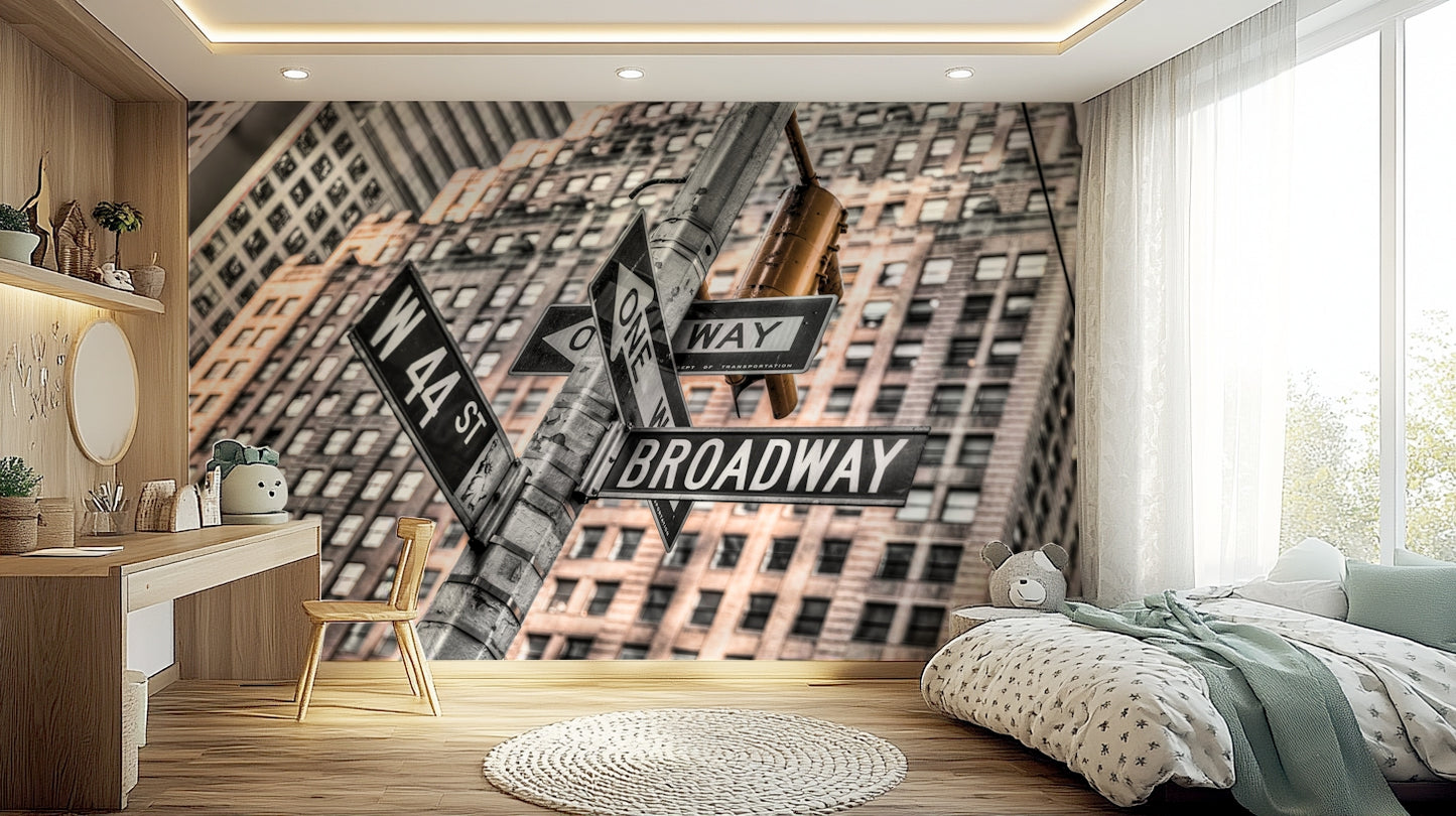 Artistic black white yellow pop city photo wall mural.