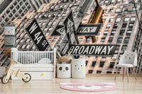 Uptown street sign cluster Manhattan vertical wallpaper.
