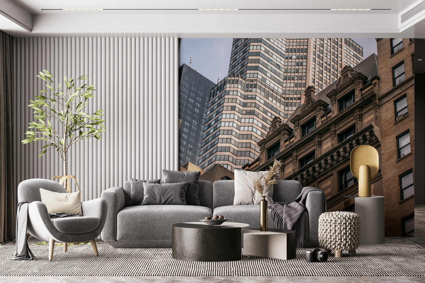 Vibrant image showing height of New York City structures wall mural.