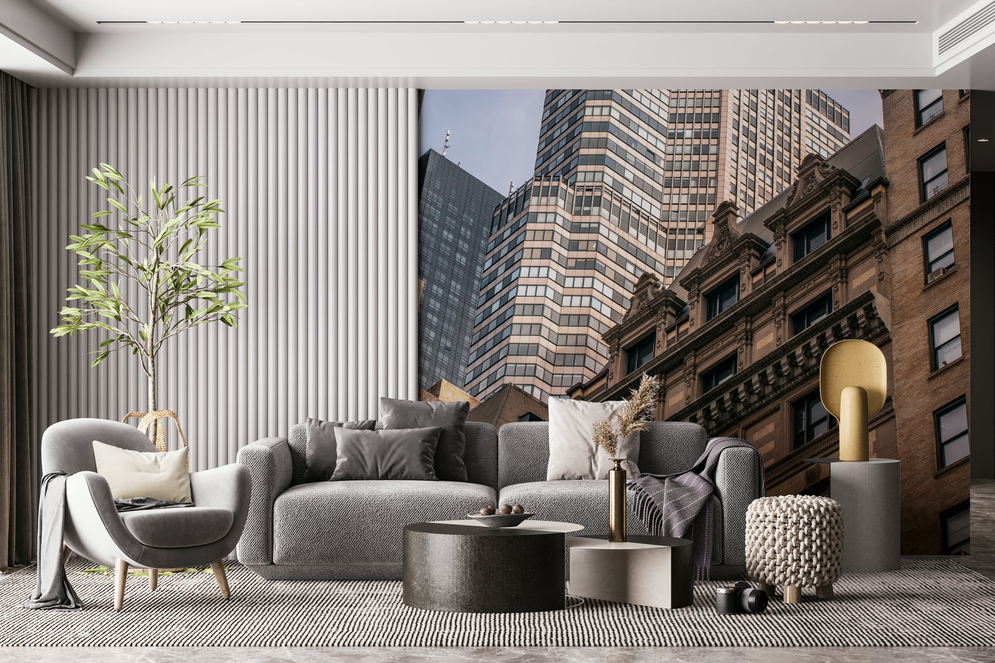 Vibrant image showing height of New York City structures wall mural.