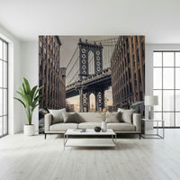 Manhattan Bridge from Dumbo mural, iconic street view wallpaper design.