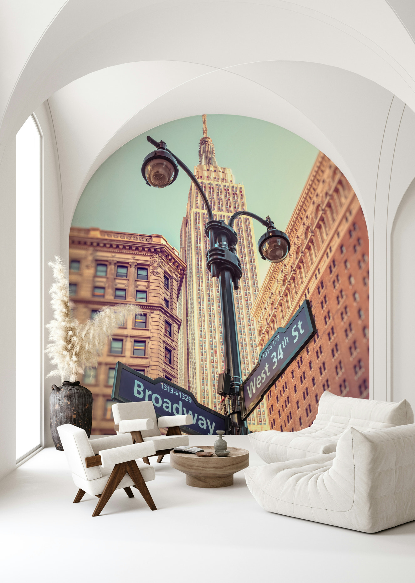 Manhattan Majesty view wallpaper, Broadway street sign mural detail.