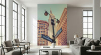 New York City street wall mural, vintage photo effect Empire wallpaper.